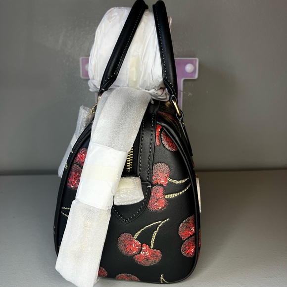 Coach Rowan Satchel Bag in Leather with Cherry Print Black Multi - Picture 3 of 10